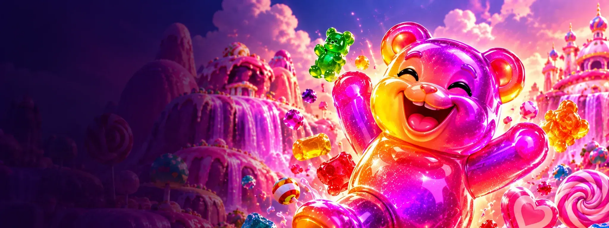 Casino Purple candy bear in a sweet wonderland